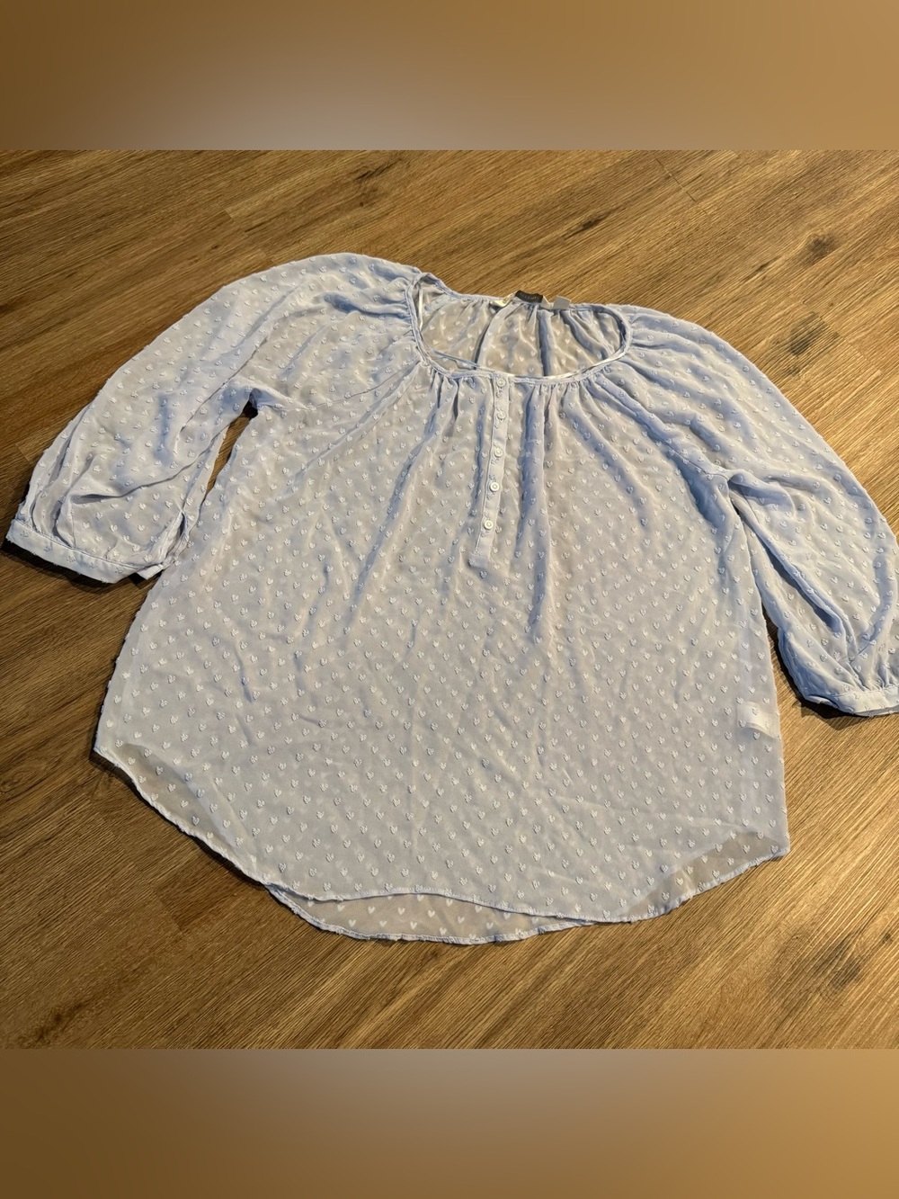 Light Blue Swiss Heart Dot Peasant Blouse - Women's Top